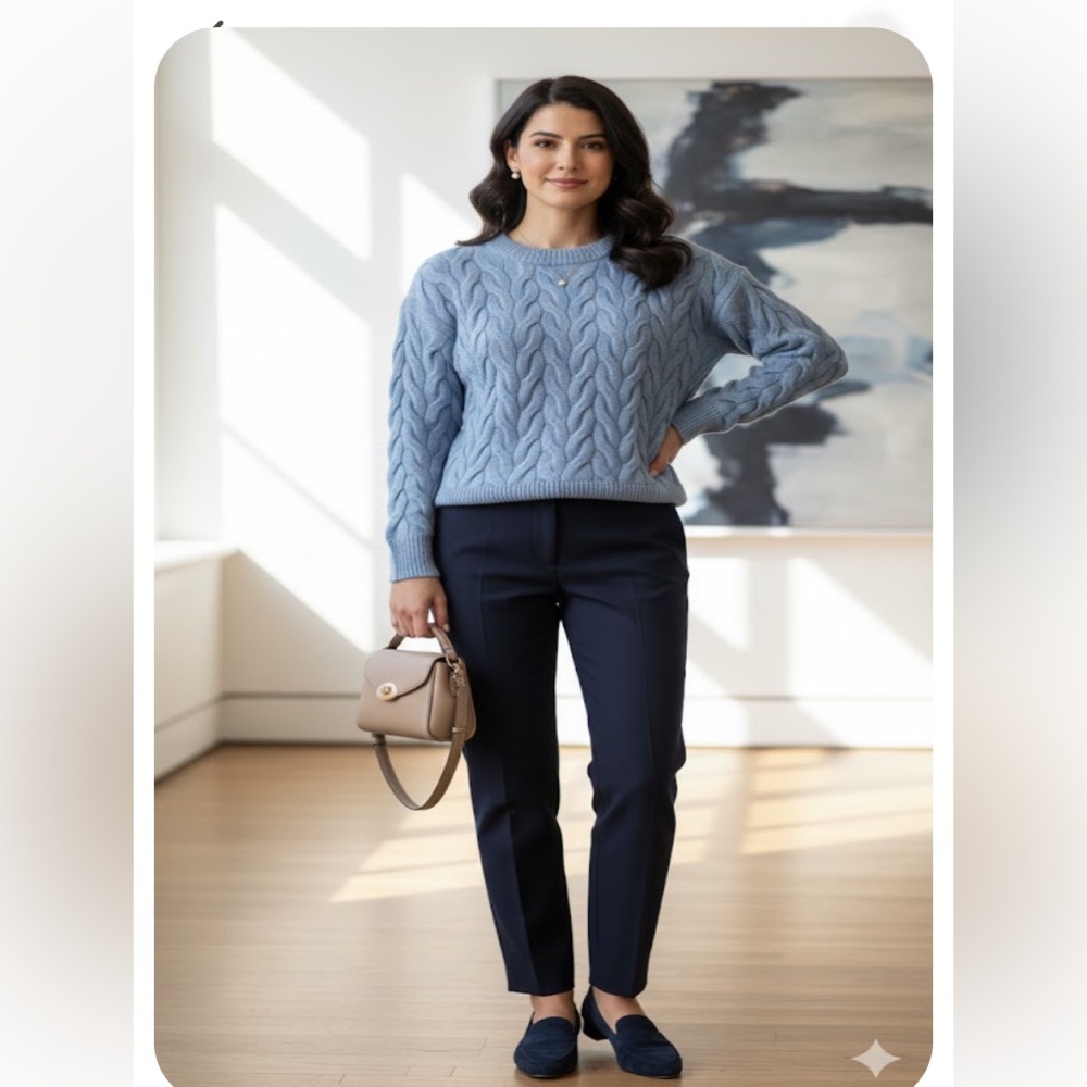 Philosophy Blue Crew Neck Cable Knit Sweater